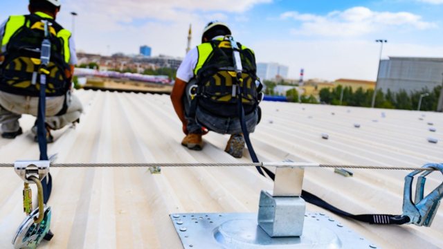 Fall protection testing equipment, ensuring safety compliance and re-certification in workplaces like construction sites.